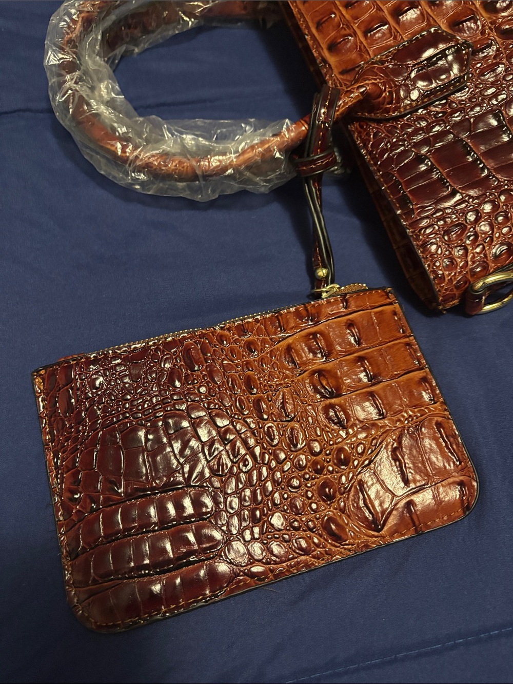 Croc-Embossed Faux Leather Tote Bag with Crossbody Strap in Brown - Picture 10 of 10